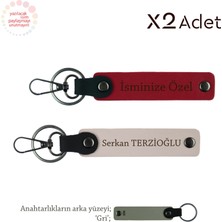 Kuzene Yılbaşı Sürprizi, Isimli 2’li Anahtarlık Takımı, Özel Hediyelik Set, Kırmızı-Pudra-Gri