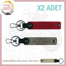 Ona Özel Isim Plaka ve A Rh (+) Kan Grubu Yazılı Anlamlı Hediye 2'li Anahtarlık, Kül Gri-Kırmızı-Sk