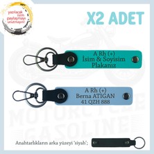 Ismime Özel Plaka ve A Rh (+) Kan Grubu Yazılı Kişiselleşmiş X2 Anahtarlık Set, K Turkuaz-Mavi-Syh