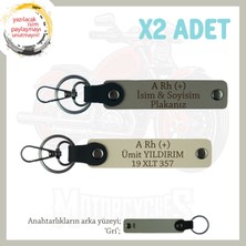 Modifiye Motorculara Hediye Isim Plaka, A Rh (+) Kan Grubu Yazılı X2 Anahtarlık, Kül Gri-S Kahve-Gr