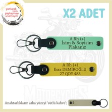 Motosiklet Severlere Özel, Isim Plaka ve A Rh (+) Kan Grubu Yazılı X2 Anahtarlıkları, Yeşil-Sarı-Sk