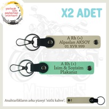 Çok Sevdiğine Özel Isim Plaka ve A Rh + Kan Grubu Yazılı Kişisel X2 Anahtarlık Set, Yeşil-S Kahve-Sk