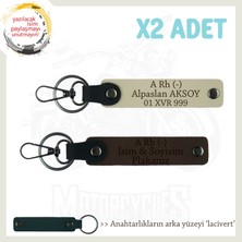 Yol Tutkunlarına Isim Plaka ve A Rh (-) Kan Grubu Yazılı Deri X2'li Anahtarlık, K Kahve-S Kahve-Laci
