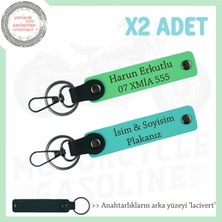 Motorsiklet Tutkunlarına Hediye, Isim Plaka Yazılı X2'li Deri Anahtarlık Seti, Turkuaz-F Yeşil-Laci