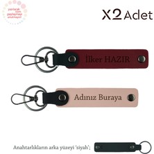 Sevgiliye Mezuniyet Hediyesi, Isim & Soyisim Yazılı 2’li Anahtarlık Seti, Yavru Ağzı-Bordo-Siyah