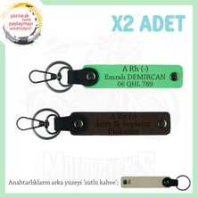 Hız Severlere Isim Plaka ve A Rh (-) Kan Grubu Yazılı Motorcu X2 Anahtarlık, K Kahve-F Yeşil-Sk