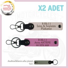 Motor Severlere Özel, Isim Plaka ve B Rh (-) Kan Grubu, Tasarım Deri 2'li Anahtarlık, Pudra-Pembe-Gr