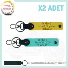 Motor Severlere, Isim Plaka ve B Rh (-) Kan Grubu, Özel Tasarım X2' Li Anahtarlık, Sarı-Turkuaz-Laci