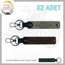 Isim Plaka ve A Rh (-) Kan Grubu Yazılı Kişiselleşmiş X2 Deri Anahtarlık Hediye, Kül Gri-K Kahve-Syh