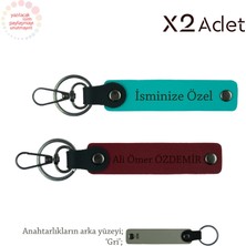 Kız Arkadaşa Romantik Jest, Isim & Soyisim Yazılı 2’li Anahtarlık Seti, Koyu Turkuaz-Bordo-Gri