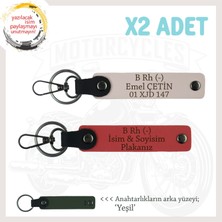Motor Tutkunlarına Özel, Isim Plaka ve B Rh (-) Kan Grubu Yazılı X2 Anahtarlık, Nar Çiçeği-Pudra-Ysl