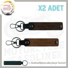 Motor Severlere, Isim Plaka ve 0 + Kan Grubu Yazılı Anlamlı Hediye X2 Anahtarlık, Kahve-K Kahve-Laci
