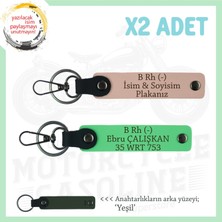 Motor Severlere Özel, Isim Plaka ve B Rh (-) Kan Grubu Yazılı X2 Anahtarlık, Yavruağzı-F Yeşil-Ysl