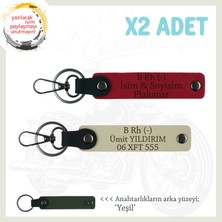 Biker Dostlarına Özel Isim Plaka, B Rh - Kan Grubu Yazılı Hediye X2 Anahtarlık, Kırmızı-S Kahve-Ysl