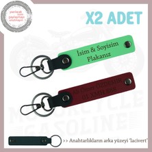 Kaliteli Malzeme, Kişisel Dokunuş – Plaka ve Isim Yazılı X2 Deri Anahtarlık, Fıstık Yeşil-Bordo-Laci