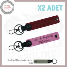 Motorsikletçi Babaya Çok Değerli Hediyelik, Isim ve Plaka Yazılı 2'li Anahtarlık, Pembe-Bordo-Gr