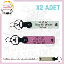 Yol Tutkunları Isim Plaka, 0 Rh (+) Kan Grubu Yazılı Kişiye Özel X2 Anahtarlık Seti, Beyaz-Pembe-Sk