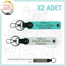 Motor Severlere, Isim Plaka ve 0 Rh (+) Kan Grubu Yazılı X2 Anahtarlık, Hediyelik, Beyaz-Turkuaz-Gr