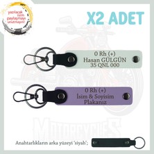 Kuryeler Için Özel, Isim Plaka ve 0 Rh (+) Kan Grubu Yazılı, 2'li Anahtarlık, Armağan, Mor-Bordo-Syh