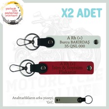 Motosiklet Severlere Isim Plaka, A Rh (+) Kan Grubu Yazılı Acil Durum Anahtarlığı, Kırmızı-Beyaz-Gr