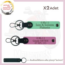 Ehliyeti Olana Isim Plaka ve 0 Rh (-) Kan Grubu Yazılı X2 Anahtarlık Set Hediyelik, Yeşil-Pembe-Laci
