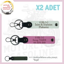 Yol Tutkunları Isim Plaka, 0 Rh (+) Kan Grubu Yazılı Kişiye Özel X2 Anahtarlık Seti, Beyaz-Pembe-Ysl