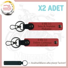 Motor Severlere Özel, Isim Plaka ve 0 Rh (+) Kan Grubu Yazılı Deri X2 Anahtarlık, Nar Çiçeği-Laci