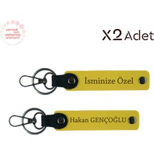 Anneye Manevi Armağan, Isim & Soyisim Kişiselleştirilmiş 2’li Anahtarlık, Sarı