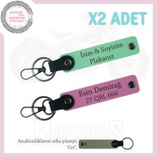 Plaka & Isim Yazılı Deri Anahtarlık Seti – Araç Sahiplerine Prestijli Hediye, Yeşil-Pembe-Gr