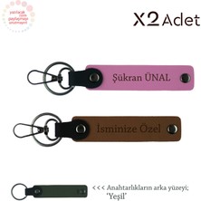 Sevgililer Gününe Romantik Dokunuş, Isimli 2’li Anahtarlık Seti, Açık Kahve-Pembe-Yeşil