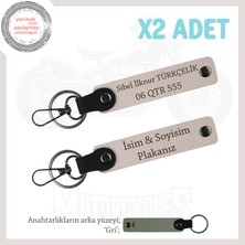 Plaka ve Isim Yazılı, Kişiye Özel 2’li Deri Anahtarlık, Motor Severlere Hediye, Pudra-Gri