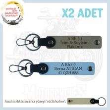Motosiklet Aşıkları Için, Isim Plaka ve A Rh (-) Kan Grubu Yazılı X2 Anahtarlık Set, Kül Gri-Mavi-Sk
