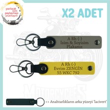 Sürücülere, Isim Plaka ve A Rh (-) Kan Grubu Yazılı Kişiye Özel X2 Anahtarlık Set, Kül Gri-Sarı-Laci