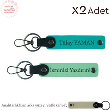 Sevgiliye Yıl Dönümü Jest, Isimli & Soyisimli 2’li Anahtarlık Hediye Takımı, Yeşil-K Turkuaz-S Kahve