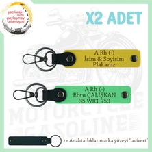 Bikerlar Için Özel Isim Plaka, A Rh (-) Kan Grubu Yazılı Hediyelik X2 Anahtarlık, Sarı-F Yeşil-Laci