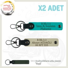 Motorcuya Özel Tarz, Isim Plaka ve B Rh (+) Kan Grubu Yazılı X2'li Anahtarlık, K Turkuaz-S Kahve-Ysl