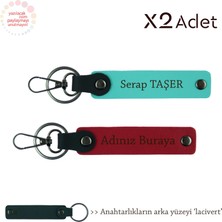 Yılbaşı Için Hediye, Isim & Soyisim Kişiselleştirilmiş 2’li Anahtarlık, Kırmızı-Turkuaz-Lacivert