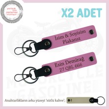 Yol Arkadaşları Için Isim ve Plaka Yazılı  Klas Motorcu Anahtarlığı X2'li Set Hediye, Pembe-S Kahve