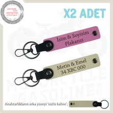 Yol Arkadaşlarına Özel Isim ve Plaka, Yazılı Kişiye Özel Hediyelik X2 Anahtarlık, Pembe-S Kahve-Sk