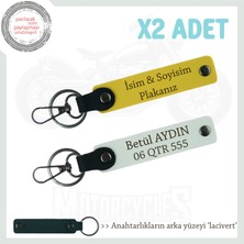 Kişiselleştirilmiş Deri Anahtarlık Çifti – Plaka & Isim Detaylı Zarif Tasarım, Sarı-Beyaz-Laci