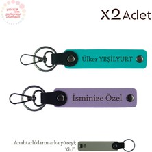 Yeni Evlilere Anlamlı Sürpriz, Isim & Soyisim Yazılı 2’li Anahtarlık Seti, Mor-Koyu Turkuaz-Gri