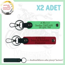 Motor Tutkunlarına, Isim Plaka ve A Rh (+) Kan Grubu Yazılı X2 Anahtarlık Set, Kırmızı-F Yeşil-Laci