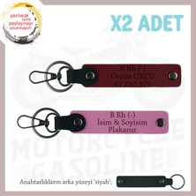 Özel Isim Plaka ve B Rh (-) Kan Grubu Yazılı Anlamlı Hediye, Deri X2 Anahtarlık Set, Pembe-Bordo-Syh