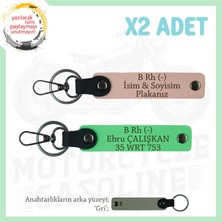 Motor Severlere Özel, Isim Plaka ve B Rh (-) Kan Grubu Yazılı X2 Anahtarlık, Yavruağzı-F Yeşil-Gr