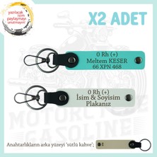 Motor Severlere, Isim Plaka ve 0 Rh (+) Yazılı Özel Tasarım X2 Anahtarlık, Hediye , Beyaz-Turkuaz-Sk