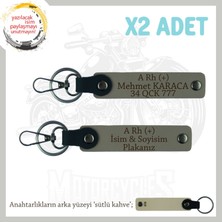 Motorcu Dostlara Özel, Isim Plaka ve A Rh (+) Kan Grubu Güvenli Sürüş X2' Li Anahtarlık, Kül Gri-Sk