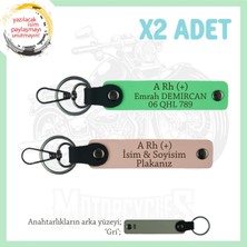 Motor Severlere Özel, Isim Plaka ve A Rh (+) Kan Grubu Yazılı X2 Anahtarlık, Yavruağzı-F Yeşil-Gr