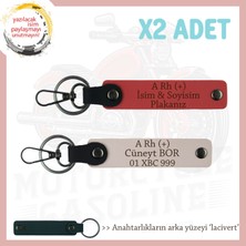 Motor Tutkunlarına, Isim Plaka ve A Rh (+) Kan Grubu Yazılı 2'li Anahtarlık, Nar Çiçeği-Pudra-Laci