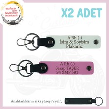 Yol Tutkunları Isim Plaka, A Rh (-) Kan Grubu Yazılı Kişiye Özel X2 Anahtarlık Seti, Beyaz-Pembe-Syh