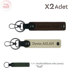 Kuzene Eğlenceli Jest, Isim Yazılı 2’li Anahtarlık Takımı, Koyu Kahve-Sütlü Kahve-Yeşil